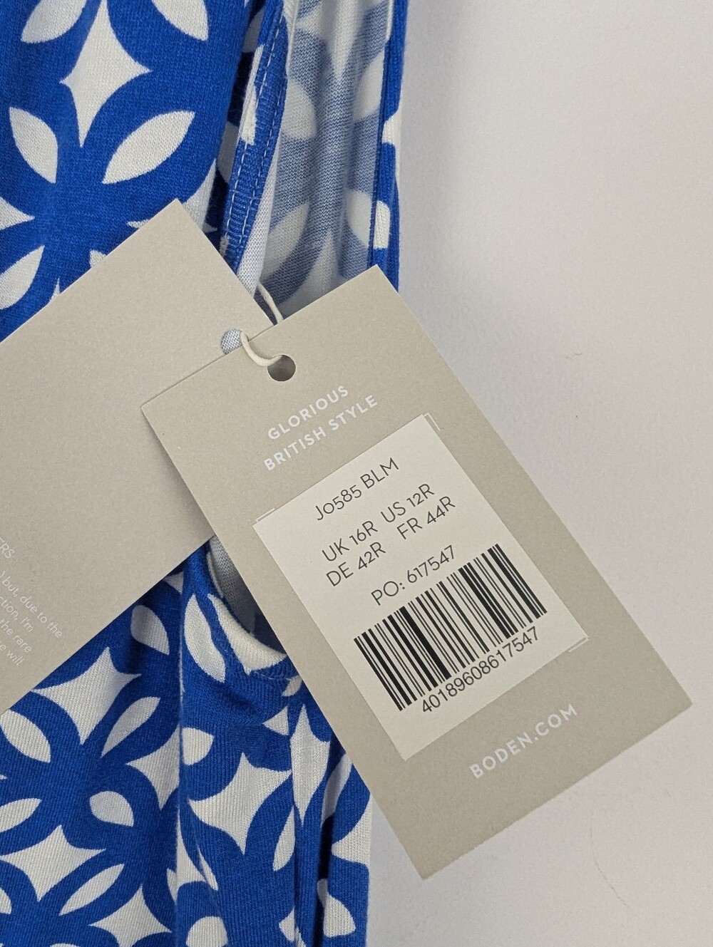 NWT Boden Effie Blue & White V Neck Stretch Jersey Faux Wrap Midi Dress Size 12R - Picture 4 of 9